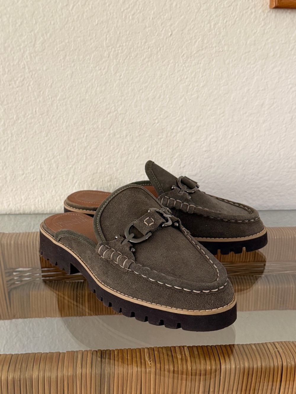 Women’s Donald Pliner Suede Slip-On Loafers in Olive Gray